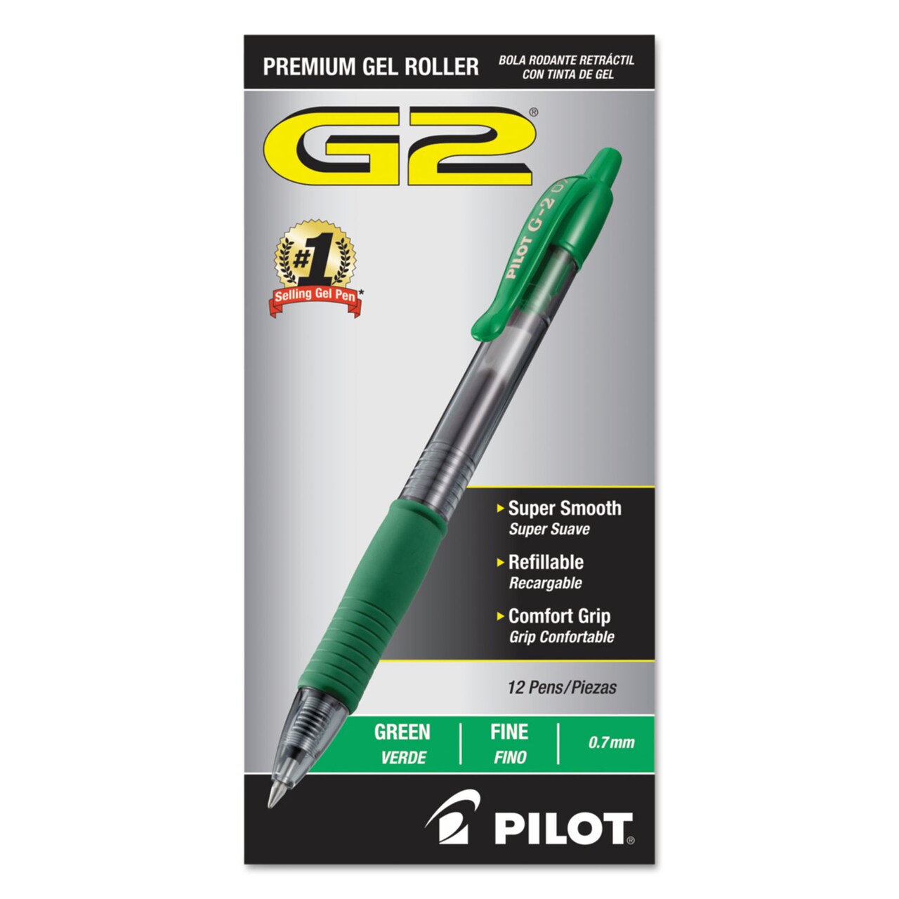 Pilot G2 Premium Retractable Gel Pen 0.7mm Green Ink Smoke Barrel Dozen